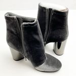ALDO  Cassydie Dark Gray Velour Metallic Block Heel Almond Toe Side Zipper Boots Photo 10