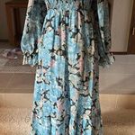 Vintage 1970’s Candi Jones Floral Ruffle Long Sleeve Maxi Dress Blue Large Size undefined Photo 0