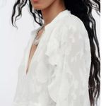 ZARA  NWT white ruffled v neck flowy top jacquard floral detail Photo 4