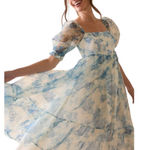 Francesca's NWT Francesca’s Coloection Blue Floral Organza Midi Dress large Photo 0