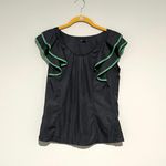 Gap Factory Navy Blue Green Ruffle Short Sleeve Blouse Top Photo 4