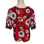 Warm NY Floral Top with Contrast Striped Rib Trim Blue Size M Photo 5