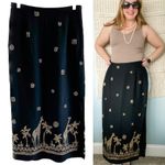 Vintage 90s midi long pencil skirt giraffe safari pattern boho size medium M Black Photo 5