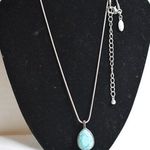 Chico's Southwestern  Teardrop Turquoise Silver Tone Snake Chain Pendant Necklace Photo 1