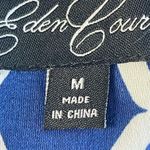 Eden Court Geometric Bell Sleeve Coat Jacket Womens M Blue White Button Up Lined Size M Photo 3