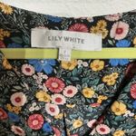 Lily White  Black Floral Faux Wrap Blouse Sz S Photo 2