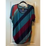 Lavish Blouse Womens XL Geometric Print Dolman Short Sleeve Tunic Keyhole Neck Photo 1