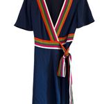 Tory Burch Peggy Color Block Navy Wrap Dress Size 0 Photo 4