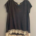Kori  Elegant Gray Heathered Lace Trim Top Photo 3