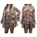 Umgee  Boho Bell Sleeve Ruffle Mini‎ Shift Dress Size Medium Hippie Loose Flowy Photo 1