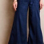 Anthropologie Level 99 Linen Blend Navy Gaucho Wide Leg Capri Pants Size 28 Blue Photo 0