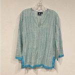 Madison Mathews Shirt Womens Small Blue White Arrow Print Tunic India Boho Top Green Photo 0