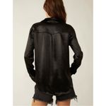 Free People  Satin Witchy Shooting For The Moon Button Down Shirt Black Large Photo 9