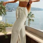 Magaschoni Linen Wide Leg Palazzo Pants Paperbag Striped Flowy Boho Pant Photo 11