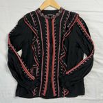 ZARA  Women's XS Premium Denim Collection Floral Embroidered Blouse Ruffled Top Photo 1