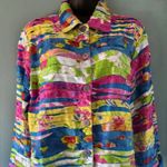 Keren Hart M Button Jacket Floral Bright Pattern Bold Artsy Pink Blue Textured Size M Photo 0