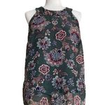 AB Studio  Green Floral Print Halter Neckline Women L Sleeveless Blouse Tank Photo 0