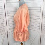 Mustard Seed  Deep V Neck Bat Wing Peplum Blouse Peach Small Photo 2