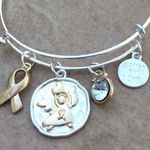 Two Tone Cancer Ribbon Saved by Love Bangle Gold Photo 0