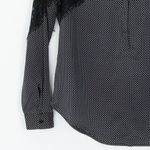 Ann Taylor Petite Polka Dot Lace Detail V Neck Long Sleeve Blouse Shirt XSP Work Photo 2