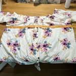 Rewind  Floral‎ Print Off The Shoulder Button Front Tie Front Long Sleeve Top Photo 10