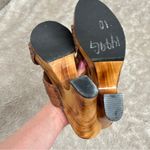 Carlos Santana Vintage Wood Platform Brown Leather Wedge Sandals Heels Photo 7