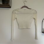 Find Me Now Cream Eyelet Semi Sheer Long Sleeve Scalloped Cropped Shirt Small Photo 3