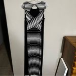 White House | Black Market WHBM Black White Striped Illusion Side Slits Maxi Dress Photo 7