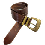 Jennifer Graham Leather Belt Womens Medium Brown Brass Buckle Embossed Boho 1.75 Photo 0