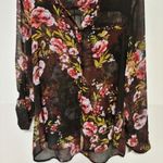 Kut From The Kloth Blouse XXL Black Floral Roll Tab Sheer Button Whimsygoth Chic Photo 1