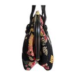 JR Floral Tapestry Handbag Carpet Bag Flower Purse USA 11x7 Metal Frame Vintage Black Photo 3