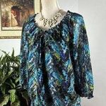 AGB Women Blouse 3/4 Sleeve Lace Key whole Round Neck Lined Elastic Neck Hem Size M Photo 0