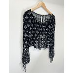 Free People Cropped Top Washed Black Dazed Print Size Small Jersey Long Sleeve Photo 4