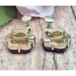 None Beautiful Vintage Gold Tone Red Flower Screw Back Clip On Earrings Photo 6