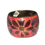 Wide Brass Floral Enamel Bangle Women’s Boho Designer Vintage Bracelet Orange Photo 4