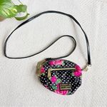 Betsey Johnson Black Floral & Polka Dot Satin Mini Crossbody Bag Photo 0