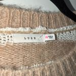 Lush Clothing NWT Lush Tan Striped Crochet Knit Crew Neck Fuzzy Sweater - Cream Taupe Multi Photo 3