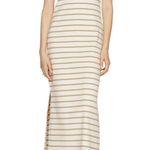 Mango NEW Mng 100% Cotton Cream And Sage Green Striped Maxi Tank Dress Side Slit Photo 0