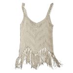 Active USA  Crochet Fringe Tank Top M L Beige Boho Festival Beach Cover Up Photo 2