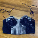 Urban Outfitters Navy White Gingham Eyelet Corset Bustier Crop Top Size Large Photo 0