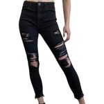American Eagle  Hi Rise Jegging Crop Distressed Black 10 Photo 1