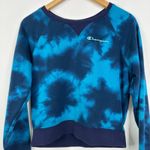Champion  Tie Dye Crop Campus Sweatshirt Blue Long Sleeve Women's Size S Photo 6
