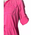 J.Crew Drawstring Shirt Dress Long Sleeves Roll Tab Patch Pockets Neon Pink Sz 0 Photo 4