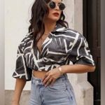 ZARA Twist Crop Charcoal/Cream Abstract Tropical Print Resort Wear Top Sz XS🧡 Photo 0