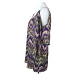 Parker  Silk Blouse or Mini Dress Size L Purple Chevron Bell Flare Sleeve Cut Out Photo 5