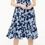 J.Crew  Blue Floral Tiered Poplin Puff Sleeve Midi Dress Sz 2 Photo 0