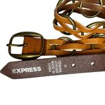 EXPRESS  WOVEN LEATHER Belt BRONZE-Tone RINGS BUCKLE WOMENS HIPPIE BOHO 35” Photo 1