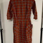 Vintage Brown Plaid 3/4 Length Sleeve Dress by Parkshire Original Size M Photo 0
