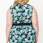 Unique Vintage  Peplum Retro Black & Blue Floral Honeybun Sleeveless Blouse M Photo 3