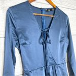 Missguided Misguided Blue Silky Satin Long Sleeve V Neck Mini Dress Size 2 XS Photo 2